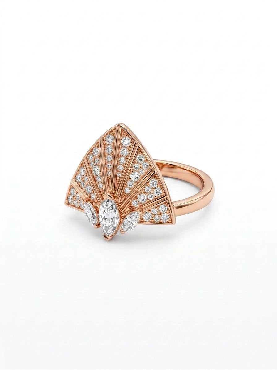 Bague Plume d'or tout pavage
