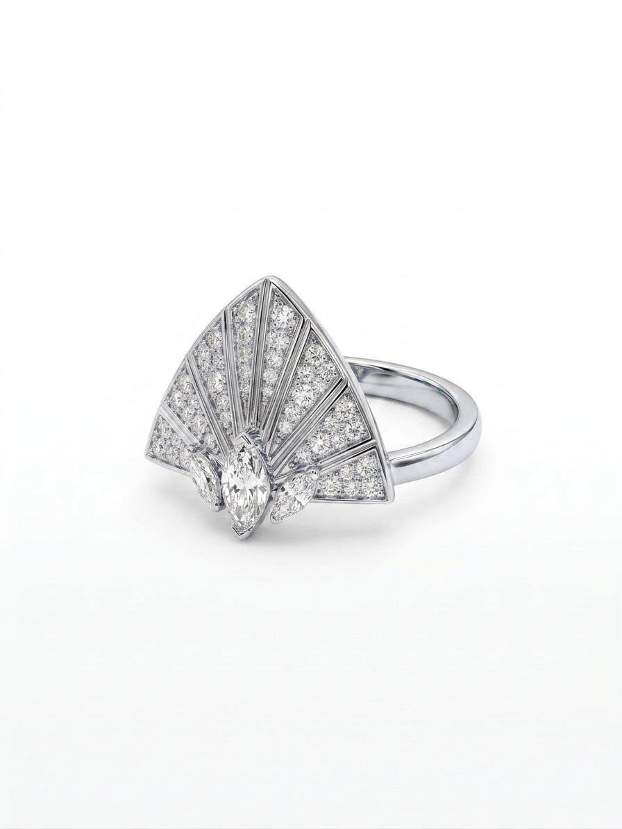 Bague Plume d'Or Tout Pavage