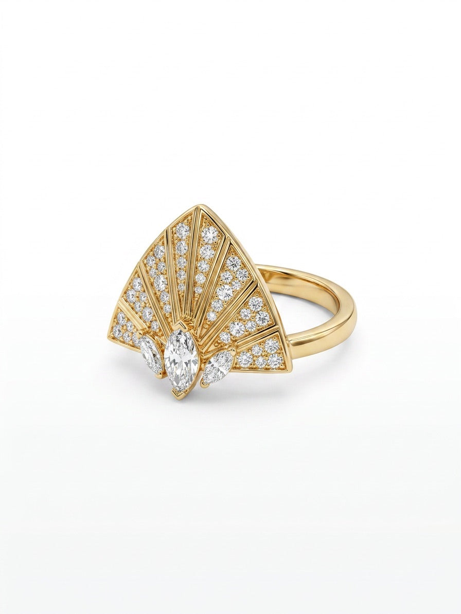Bague Plume d'Or Tout Pavage