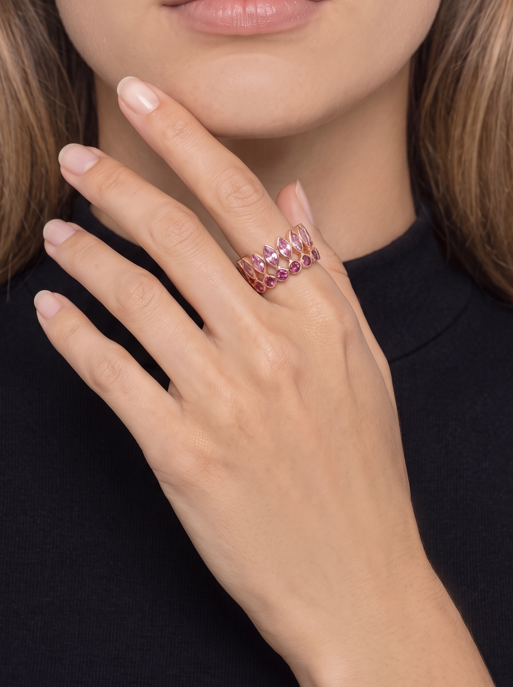 Bague Reine Couronne de Saphirs Roses