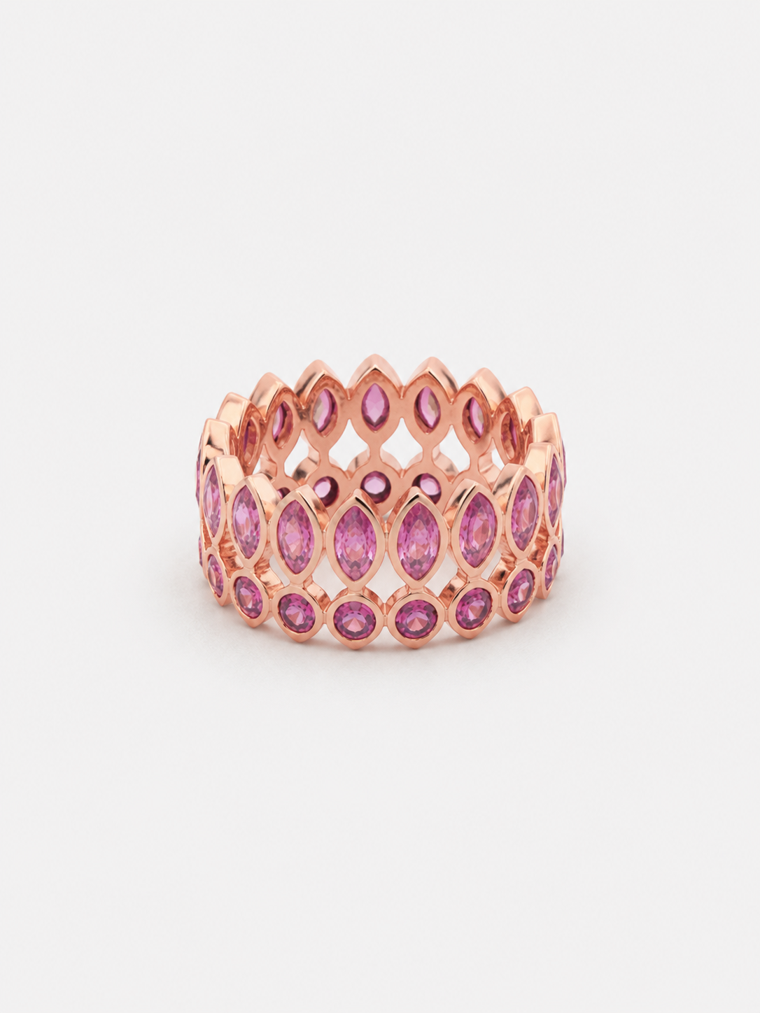 Bague Reine Couronne de Saphirs Roses